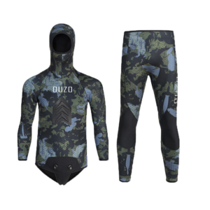 5mm CR Neoprene Camouflage Hooded Wetsuit for Men's Spearfishing | Two-Piece Thermal Diving Suit with Smooth Skin Surface