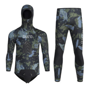7mm CR Ultra-Stretch Camouflage Wetsuit for Men | Two-Piece Hooded Spearfishing Suit with Smooth Skin Inner Lining