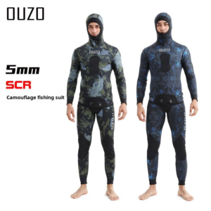 5mm Camouflage Neoprene Hooded Wetsuit | Two-Piece Thermal Suit for Spearfishing, Diving & Winter Surfing